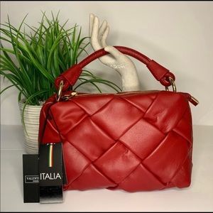 Valentina Fiore Genuine Italian Red Leather Top Handle/Shoulder/Crossbody Purse